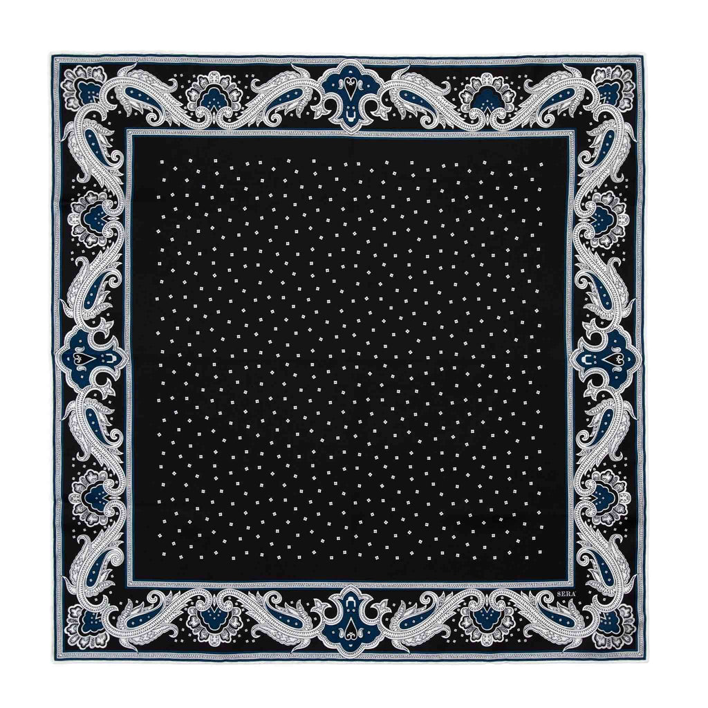 Waves Black and Blue Silk Bandana Serà Fine Silk