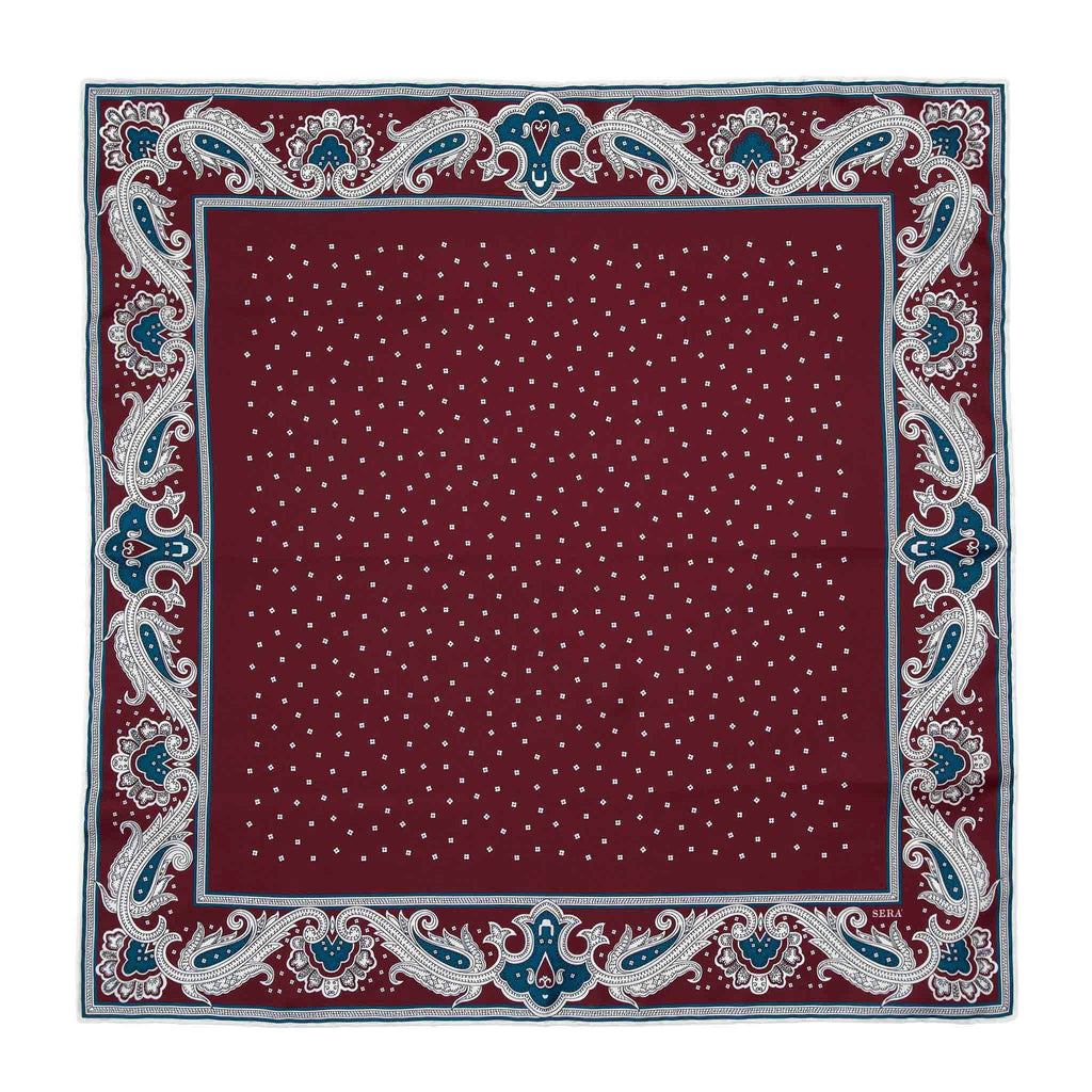 Waves Burgundy and Blue Silk Bandana Serà Fine Silk