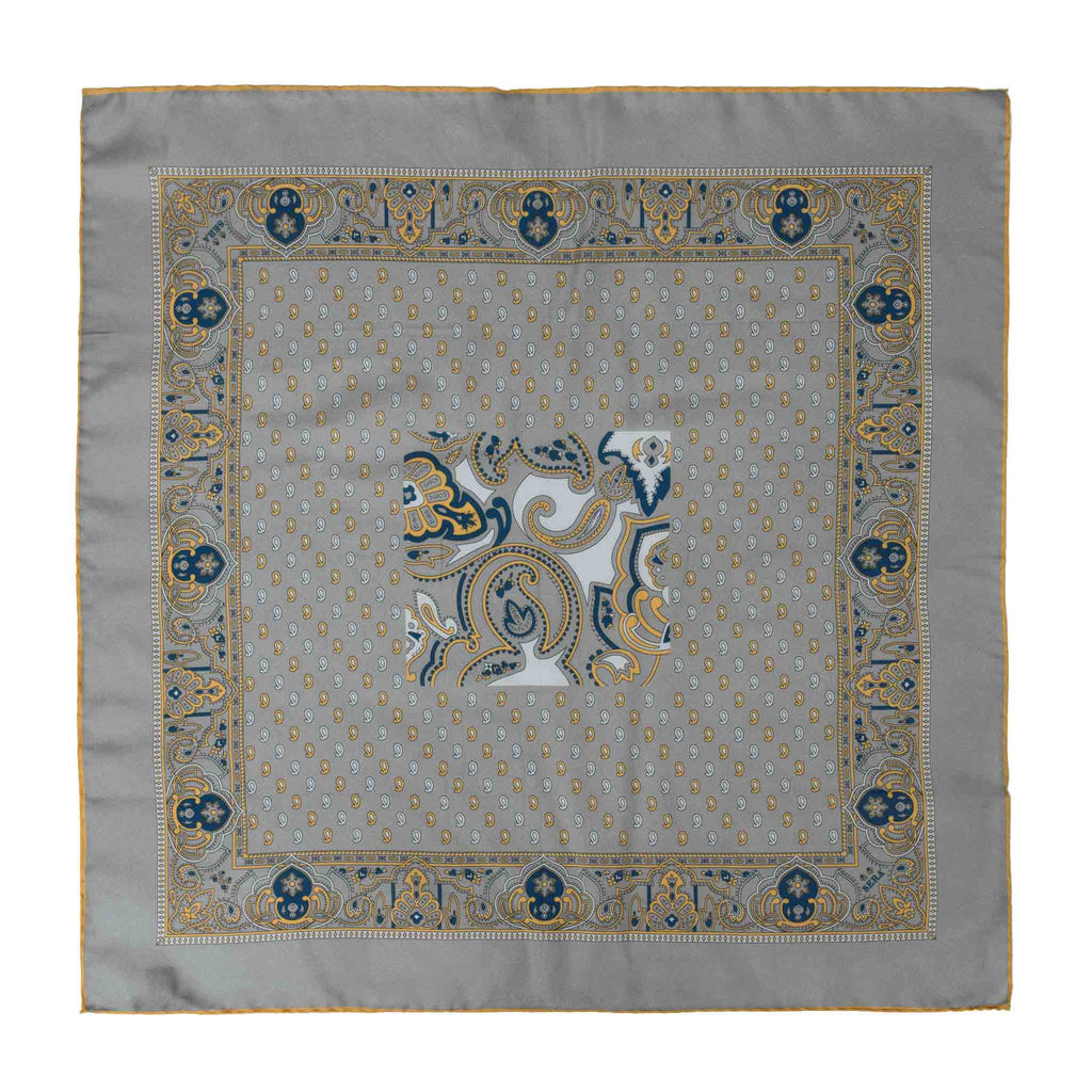 Big Paisley Grey Cotton & Silk Bandana Serà Fine Silk