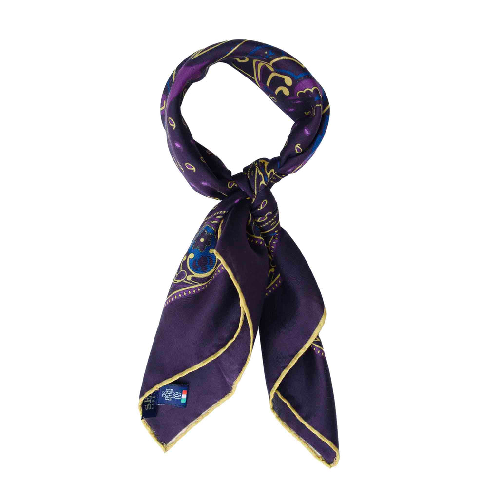 Big Paisley Purple Cotton & Silk Bandana Serà Fine Silk