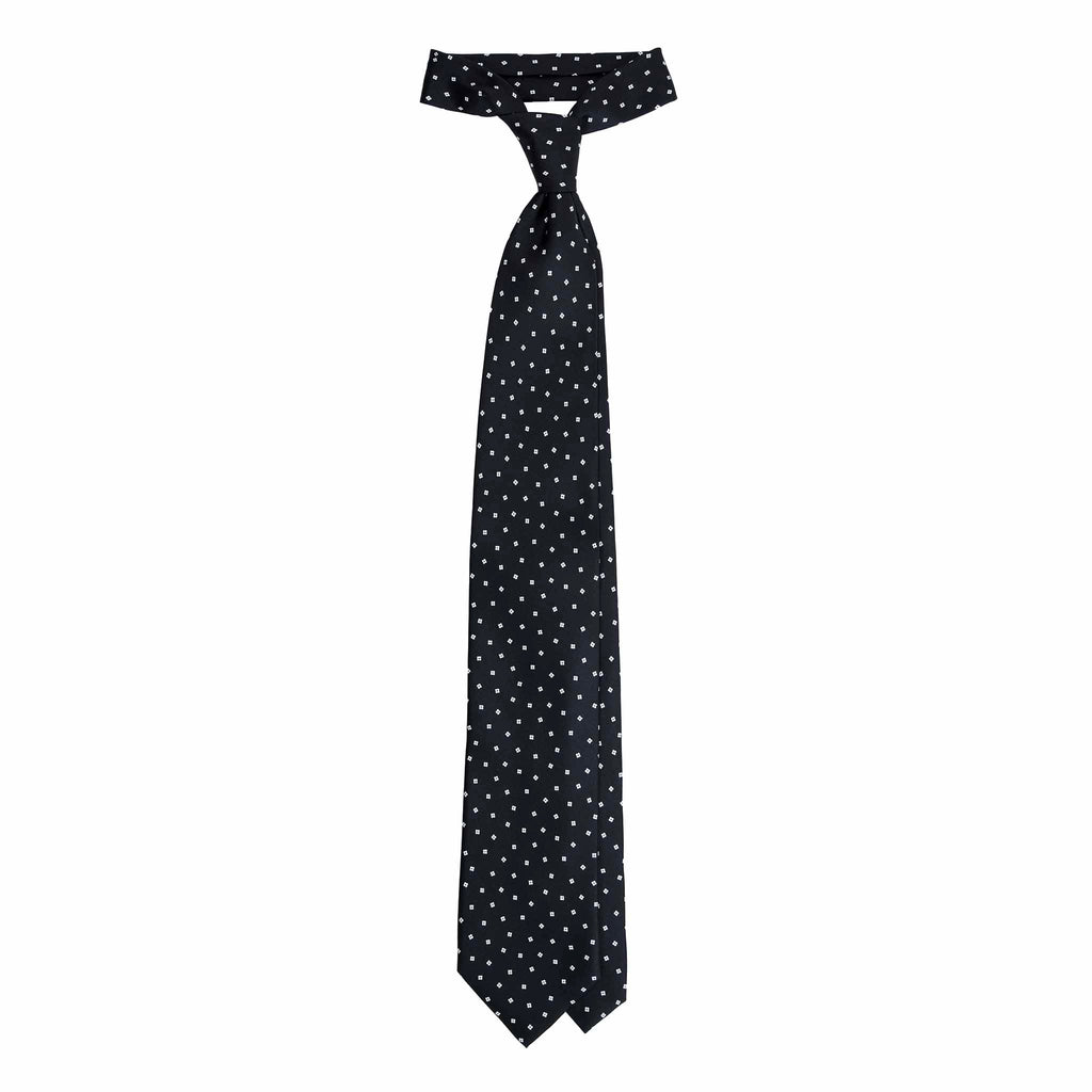 Black Silk Tie with Small Floral Geometric Pattern Serà Fine Silk