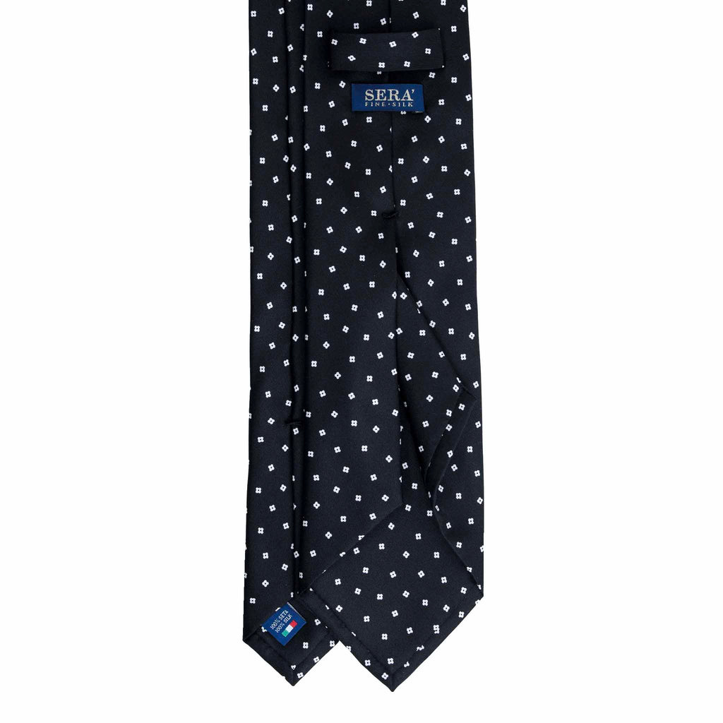 Black Silk Tie with Small Floral Geometric Pattern Serà Fine Silk