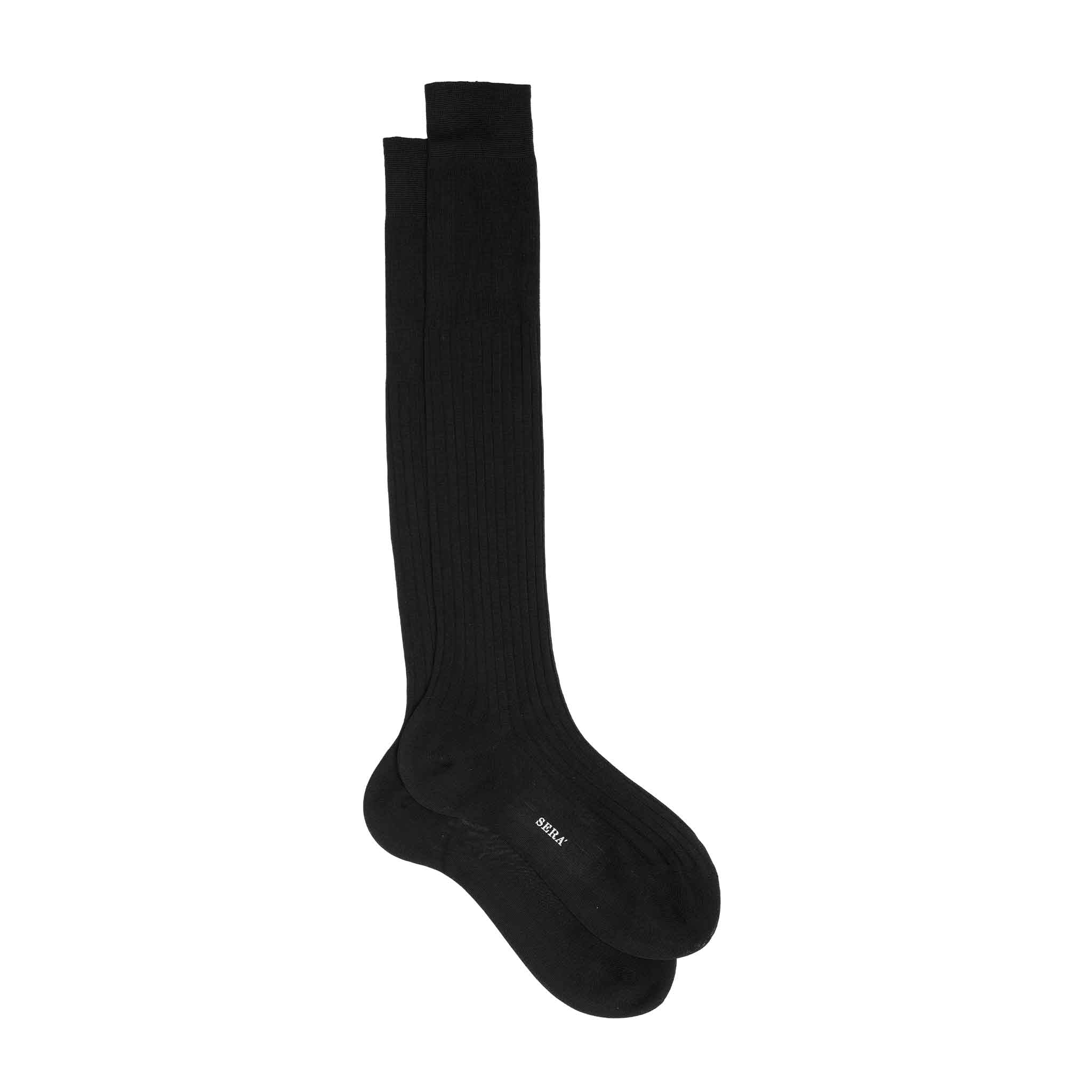 Black Ribbed Cotton Socks, M (EU 41-43)