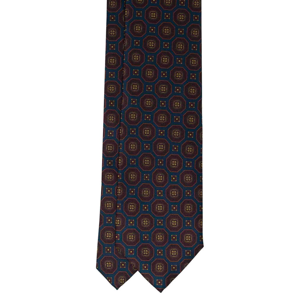 Blue with Brown Medallions Silk Tie Serà Fine Silk