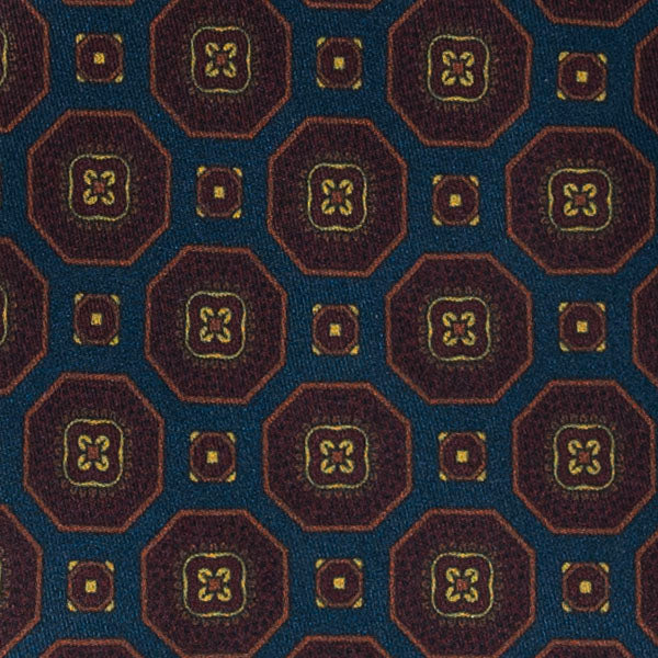 Blue with Brown Medallions Silk Tie Serà Fine Silk