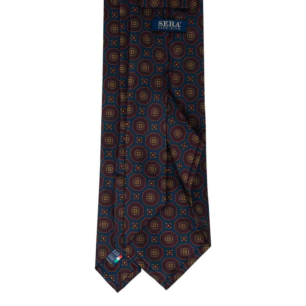 Blue with Brown Medallions Silk Tie Serà Fine Silk