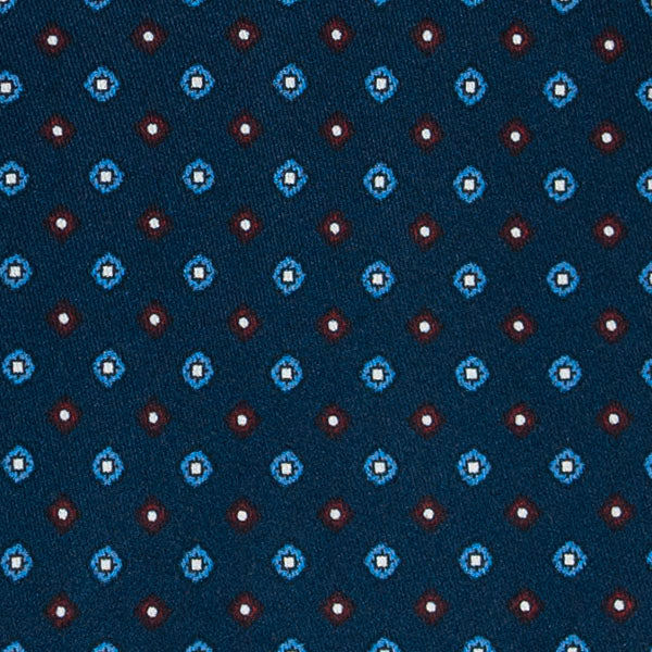 Blue and Burgundy Geometric Small Flowers Pattern Silk Tie Serà Fine Silk