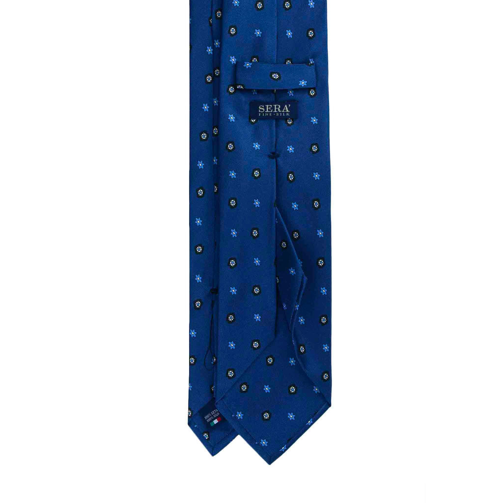 Blue Silk Tie with Small Flower Pattern Serà Fine Silk