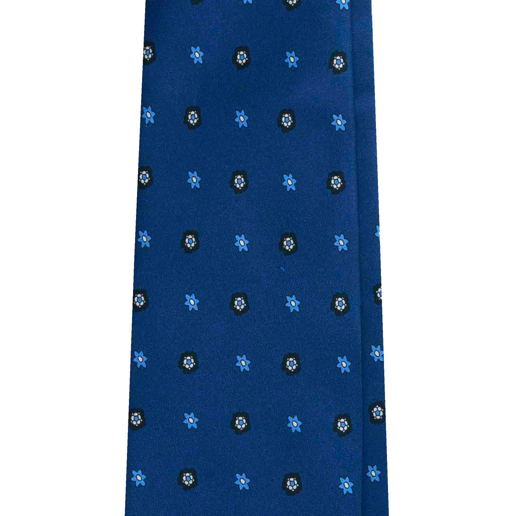 Blue Silk Tie with Small Flower Pattern Serà Fine Silk