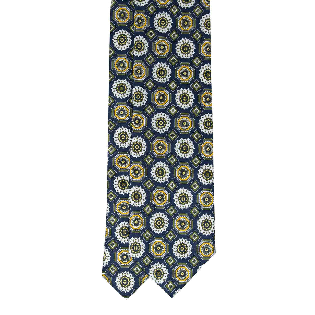 Blue with Green Medallions Silk Tie Serà Fine Silk