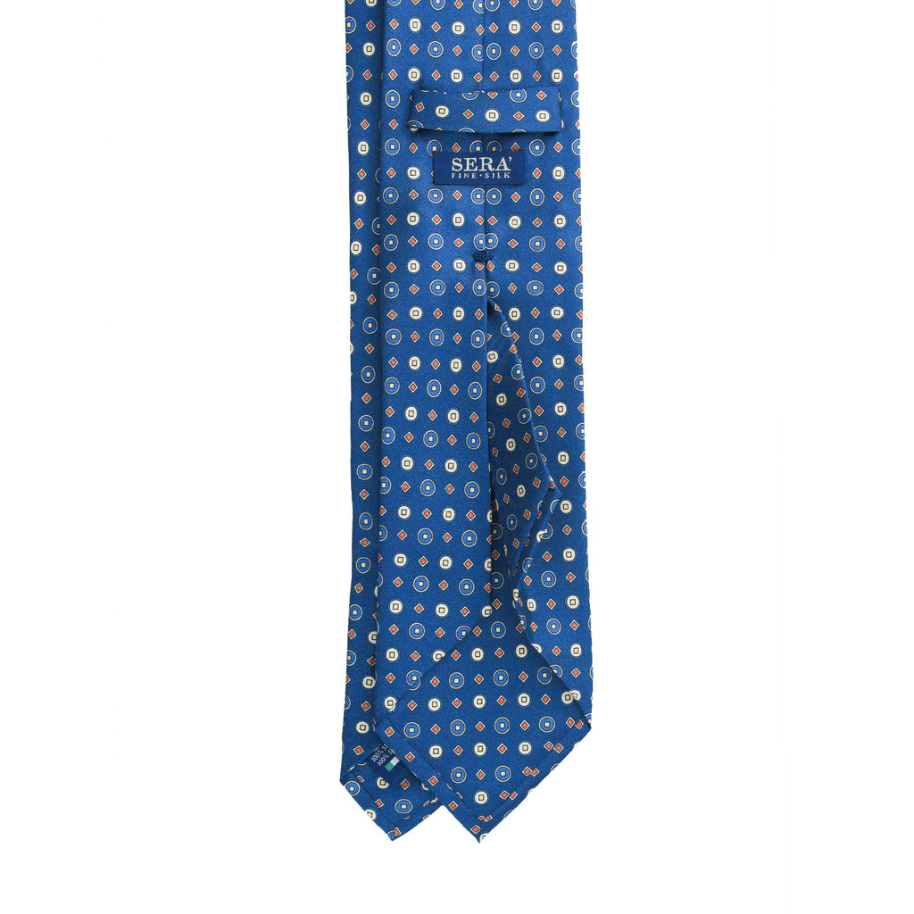 Blue Silk Tie with Light Blue Geometric Pattern | Serà Fine Silk