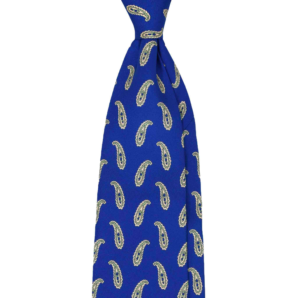 Blue Silk Tie with Big Yellow Paisley Serà Fine Silk