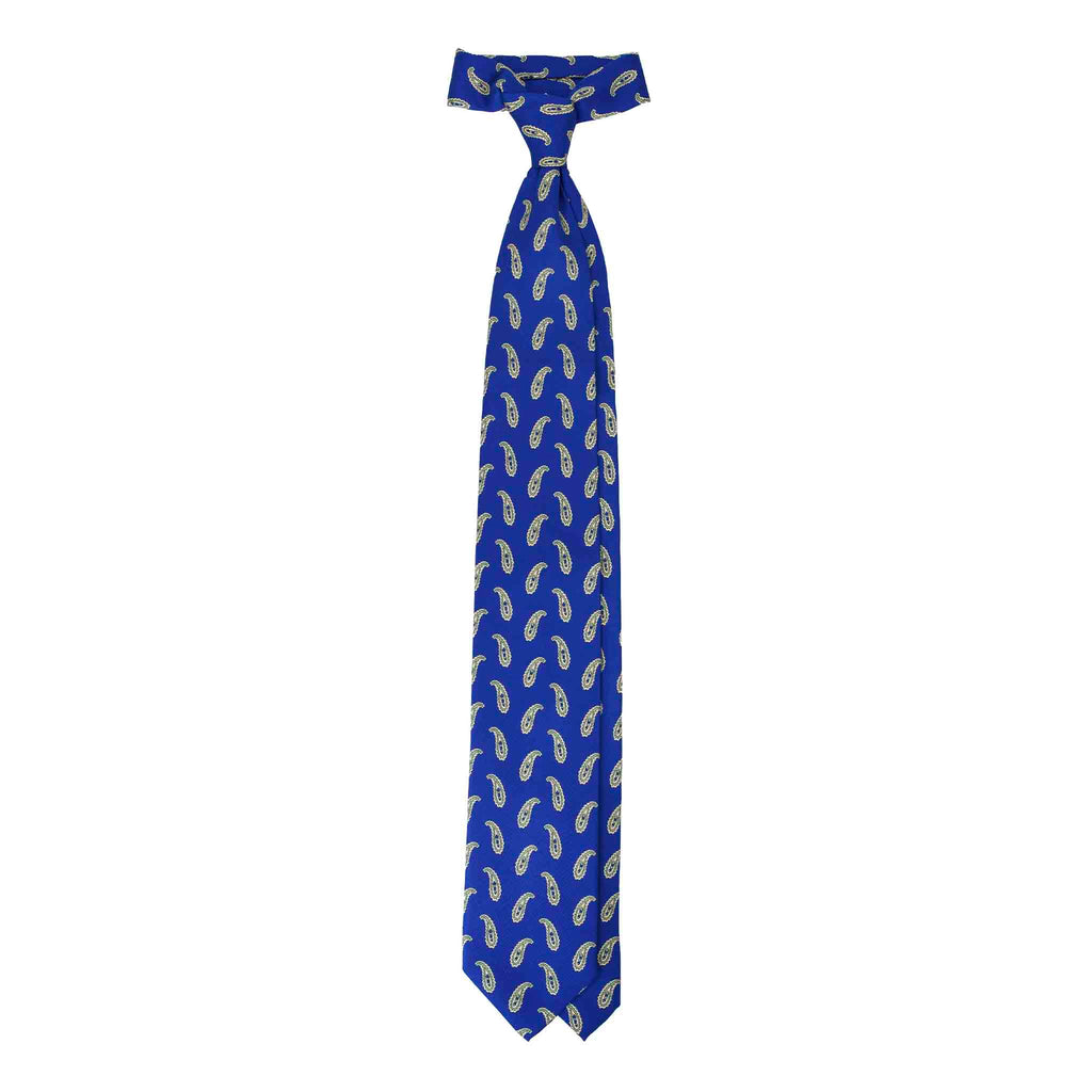 Blue Silk Tie with Big Yellow Paisley Serà Fine Silk