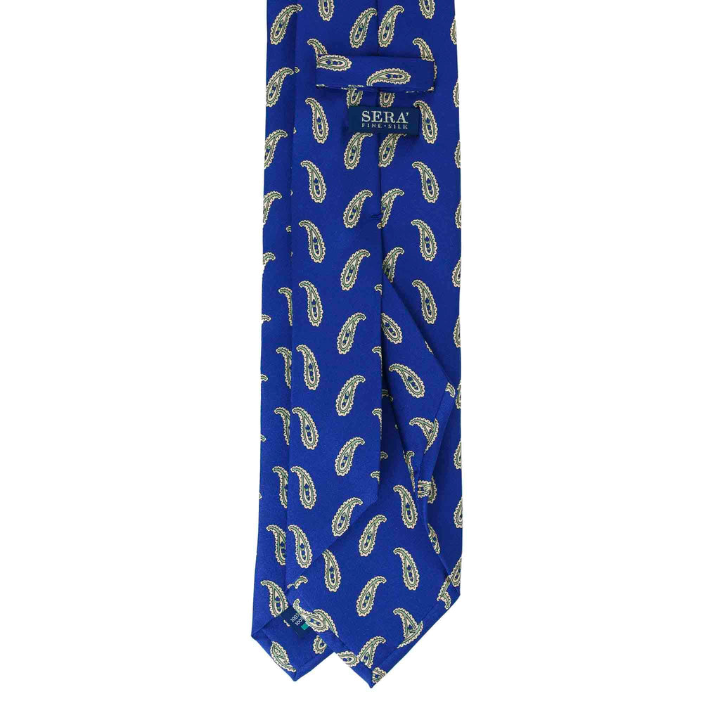 Blue Silk Tie with Big Yellow Paisley Serà Fine Silk