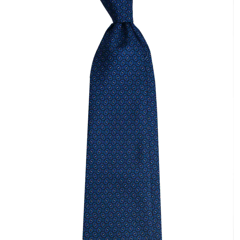 Blue Silk Tie with Oval Micropattern Serà Fine Silk
