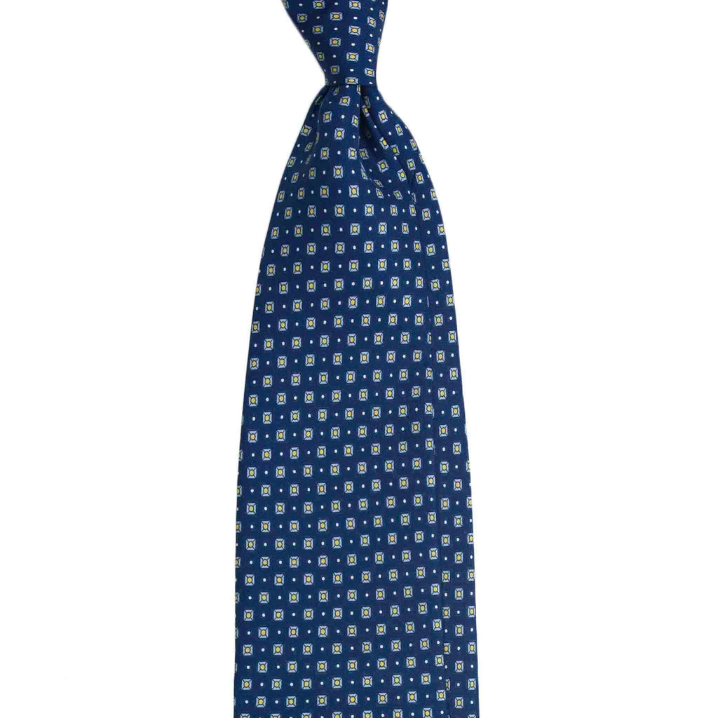 Navy Silk Tie with Light Blue Square Pattern Serà Fine Silk