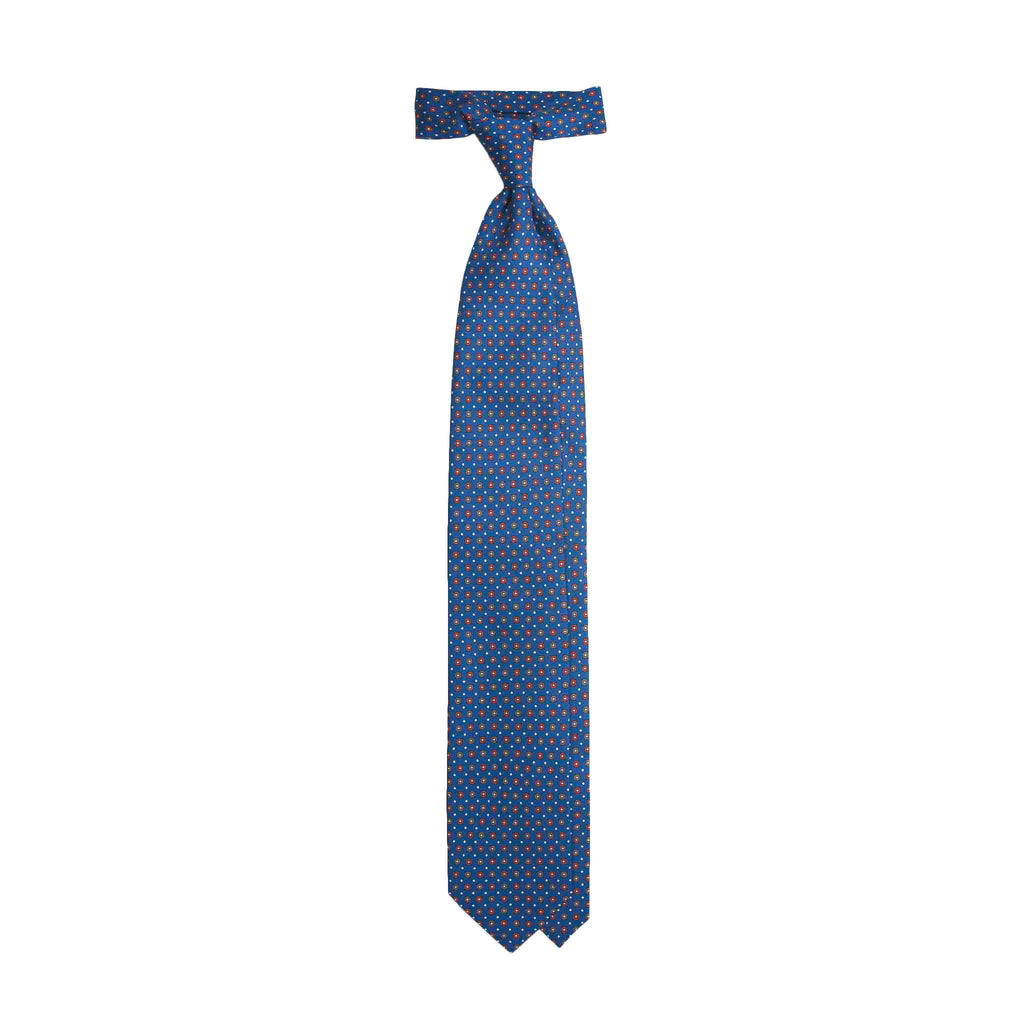 Blue Silk Tie with Orange Square Pattern Serà Fine Silk