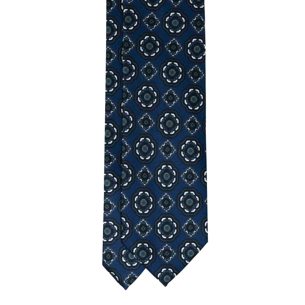 Blue and White Medallions Silk Tie Serà Fine Silk