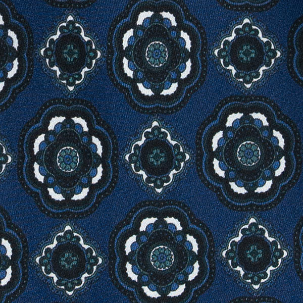 Blue and White Medallions Silk Tie Serà Fine Silk