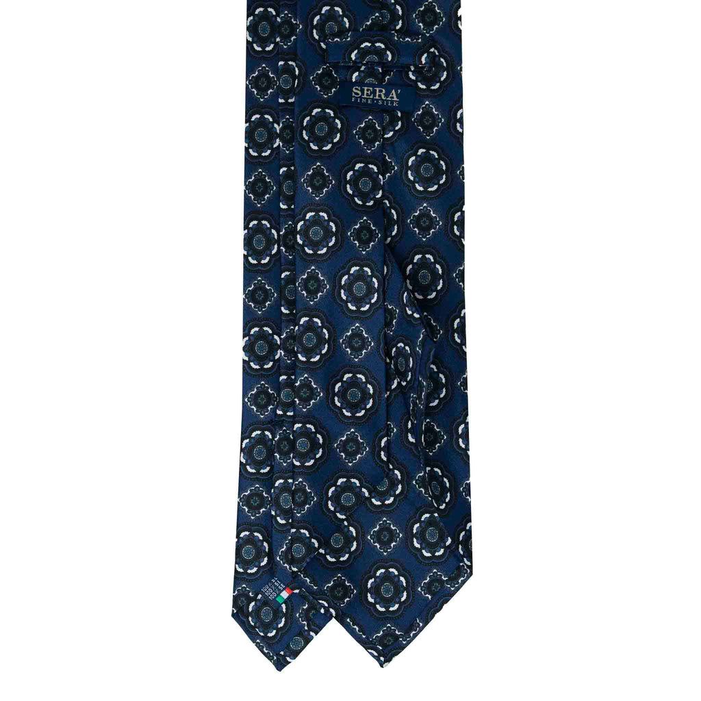 Blue and White Medallions Silk Tie Serà Fine Silk