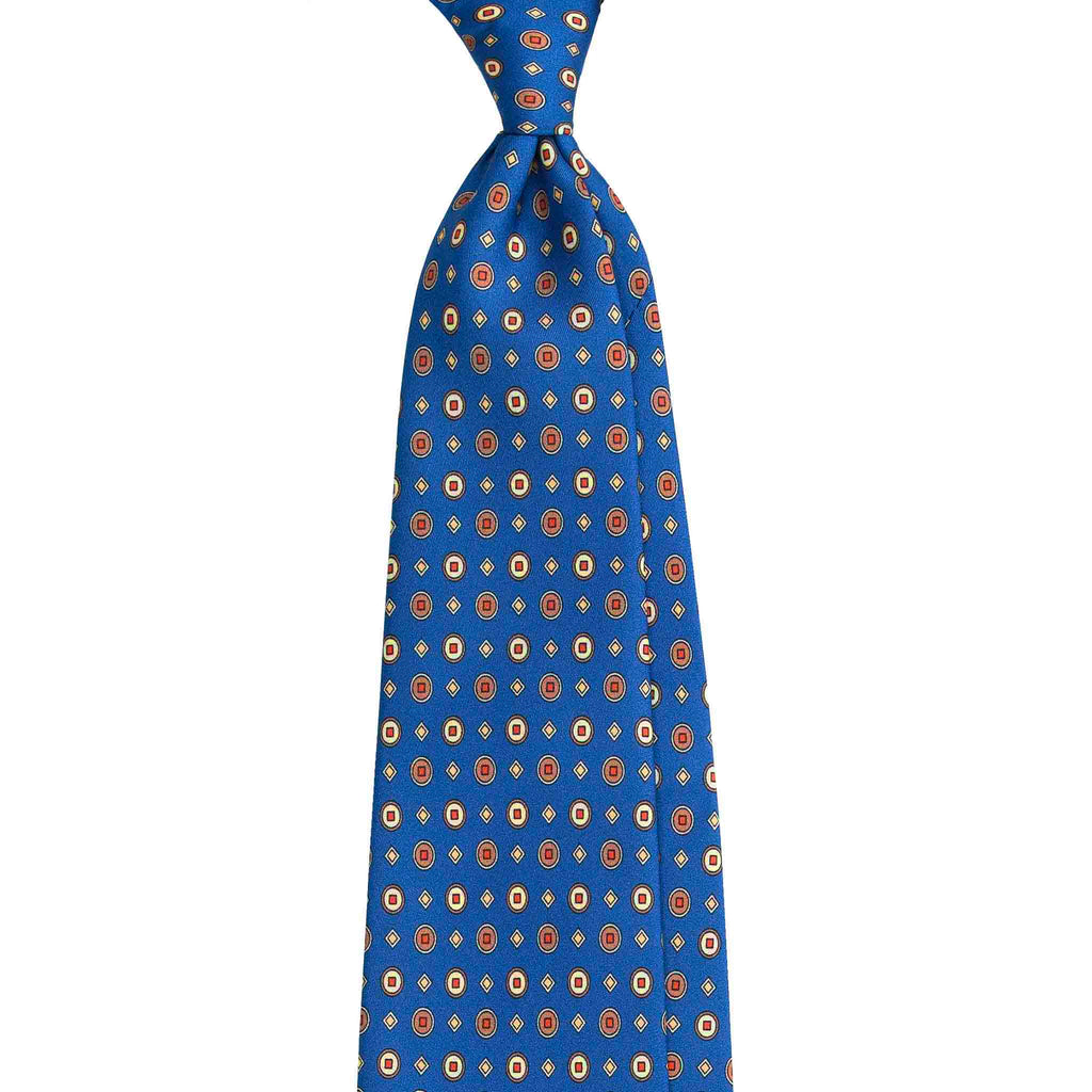 Blue with Orange Geometric Pattern Silk Tie Serà Fine Silk