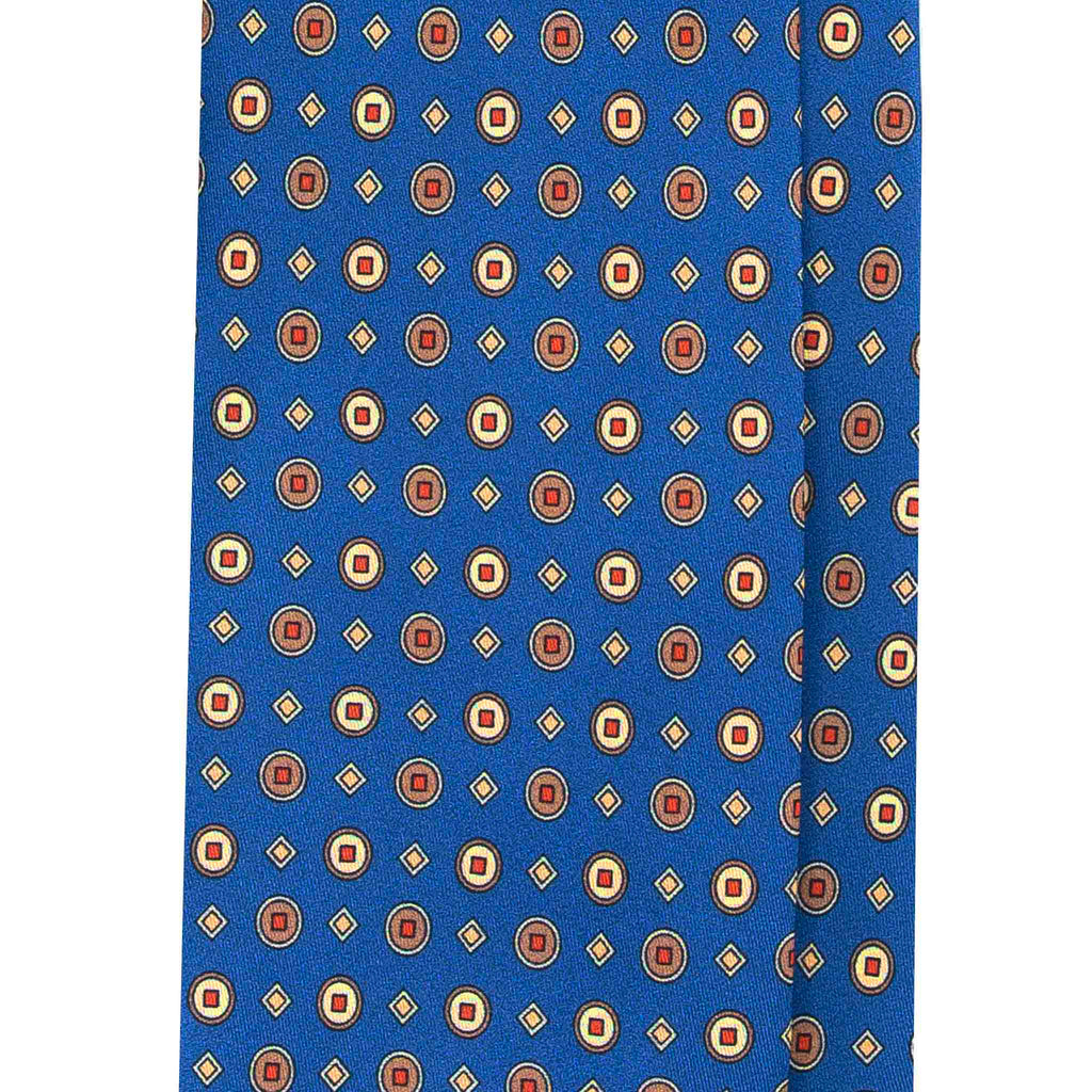 Blue with Orange Geometric Pattern Silk Tie Serà Fine Silk