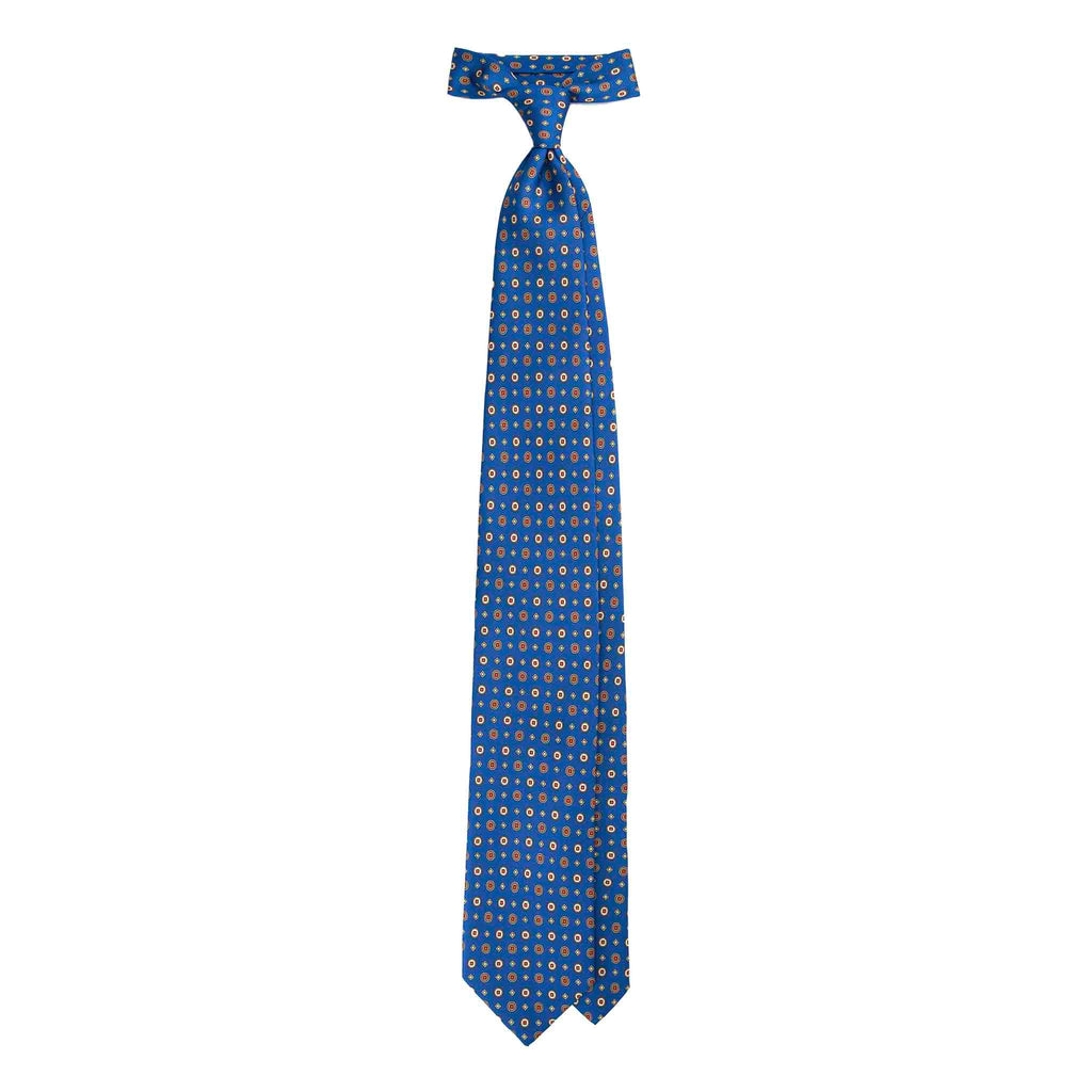 Blue with Orange Geometric Pattern Silk Tie Serà Fine Silk