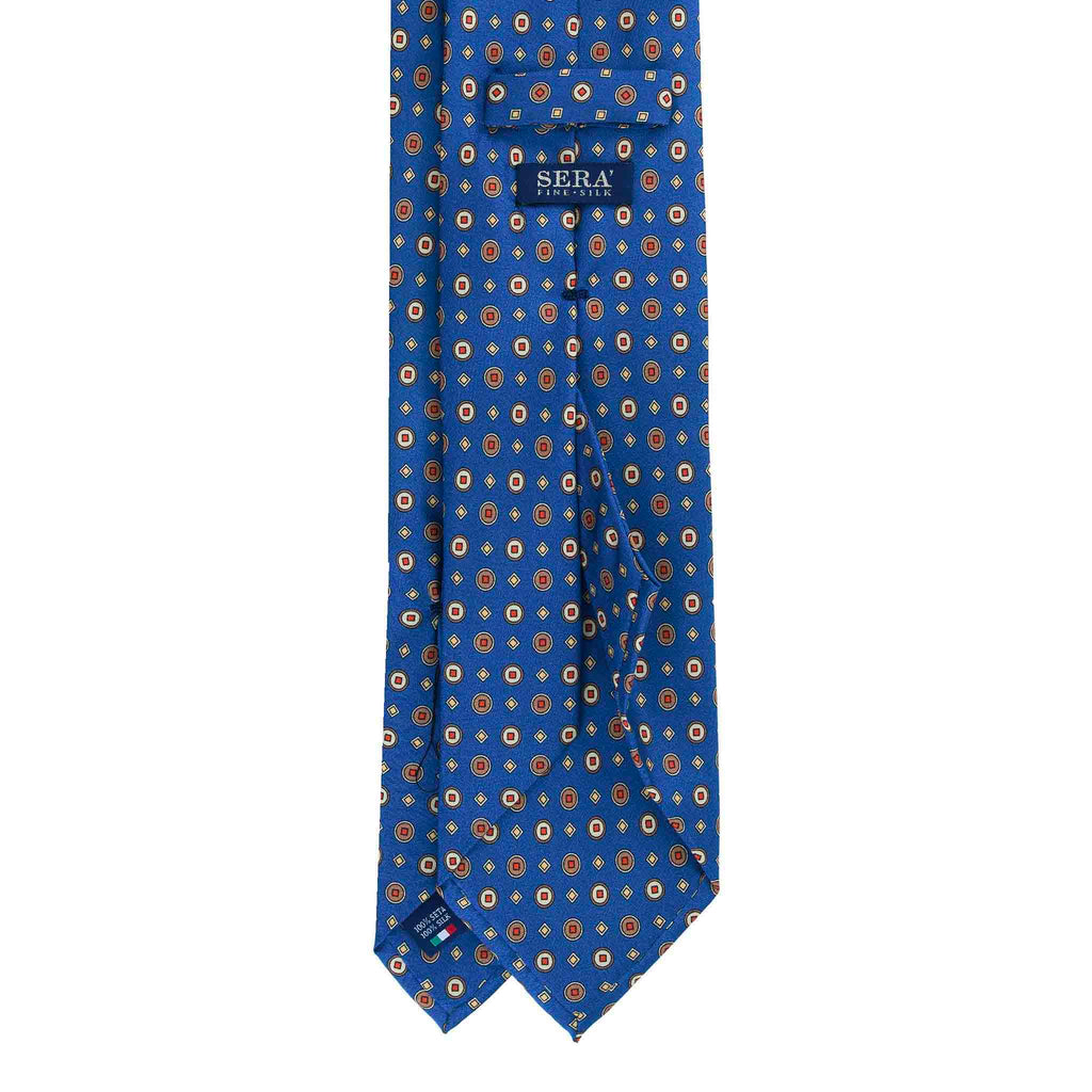 Blue with Orange Geometric Pattern Silk Tie Serà Fine Silk