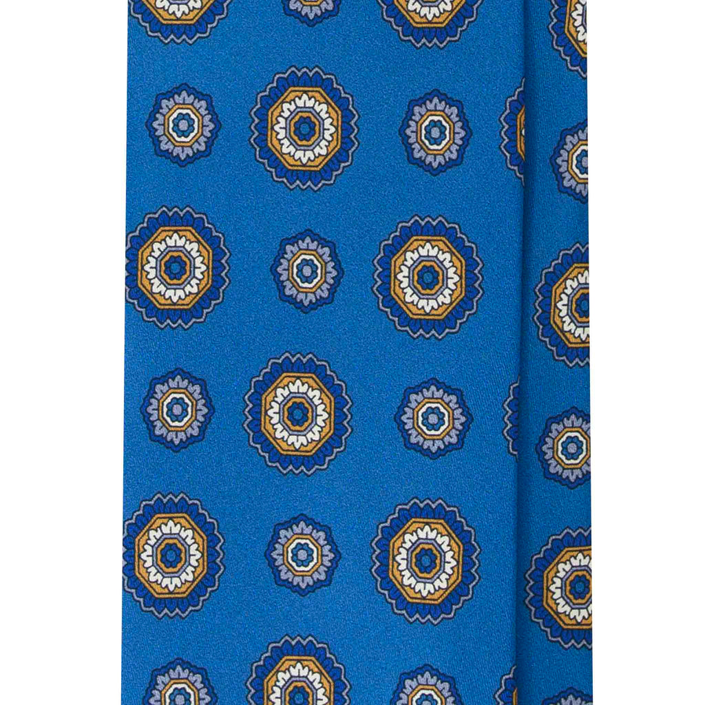 Blue Silk Tie with Big Yellow Flowers Serà Fine Silk