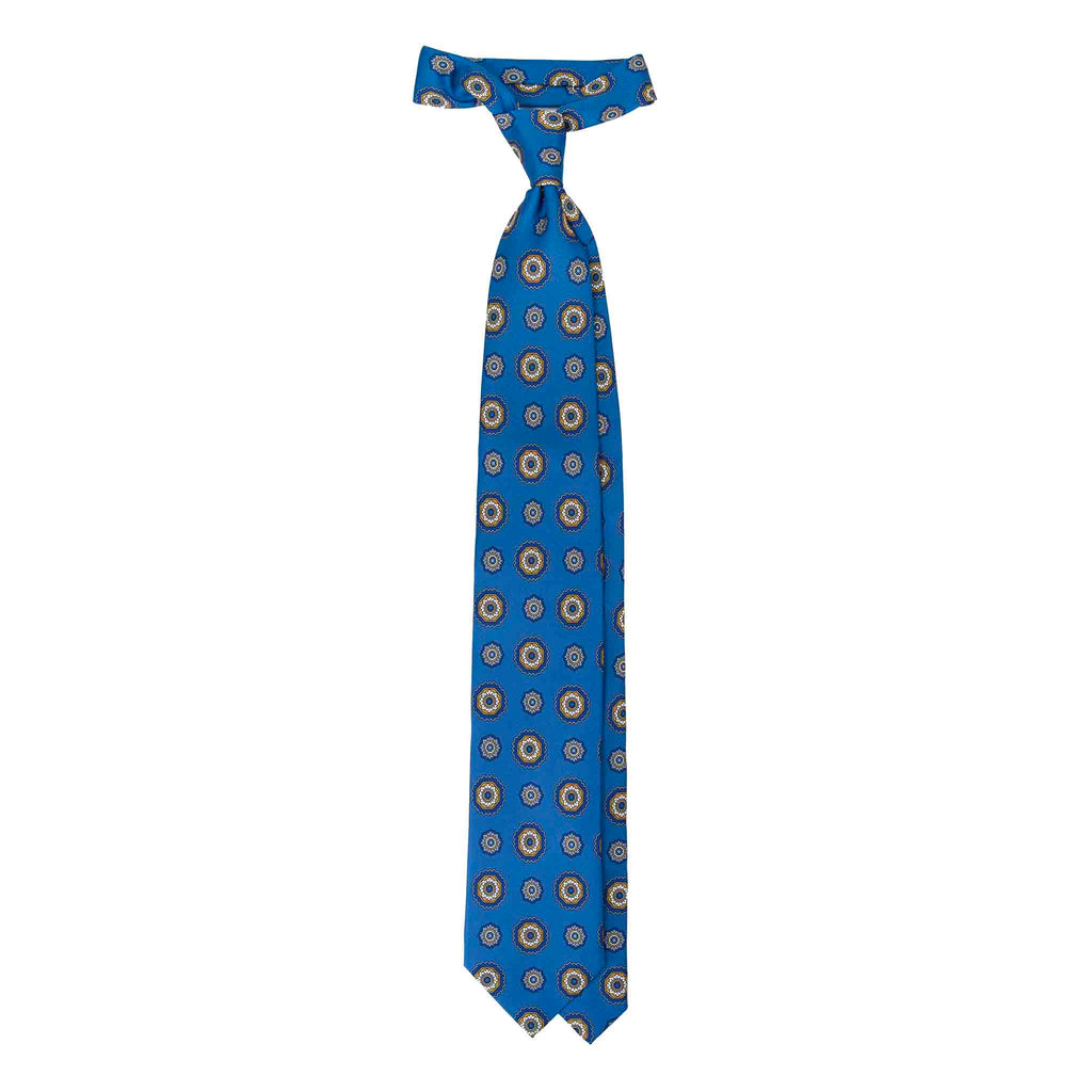 Blue Silk Tie with Big Yellow Flowers Serà Fine Silk