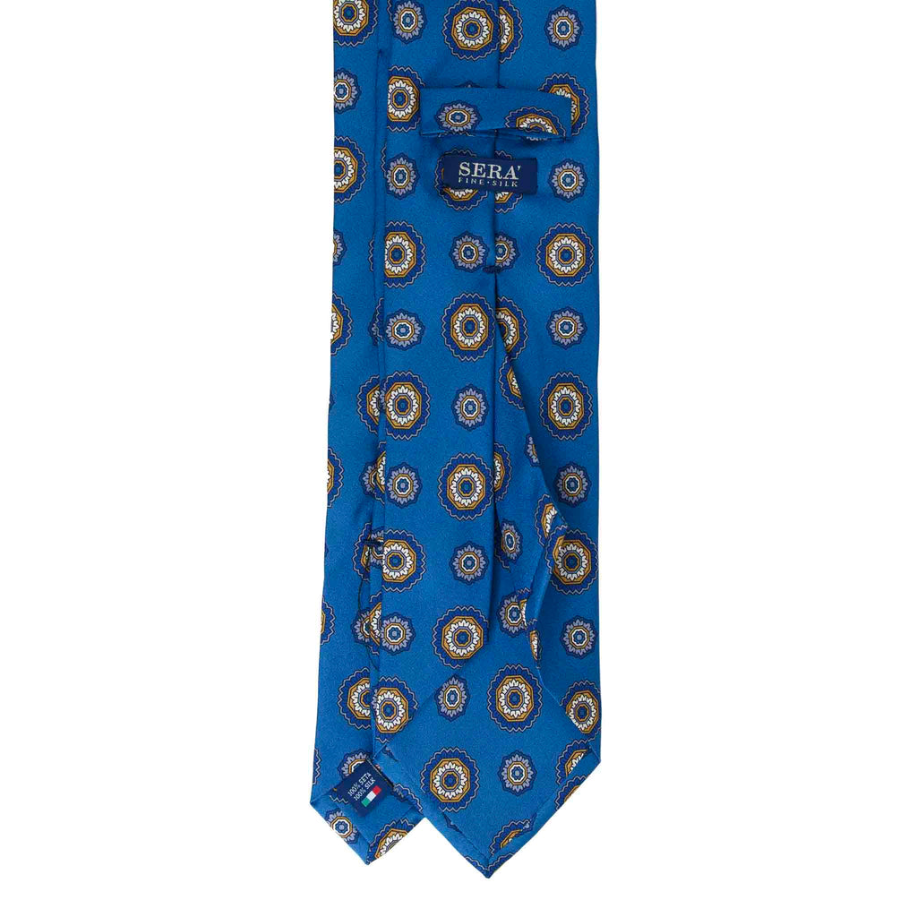 Blue Silk Tie with Big Yellow Flowers Serà Fine Silk