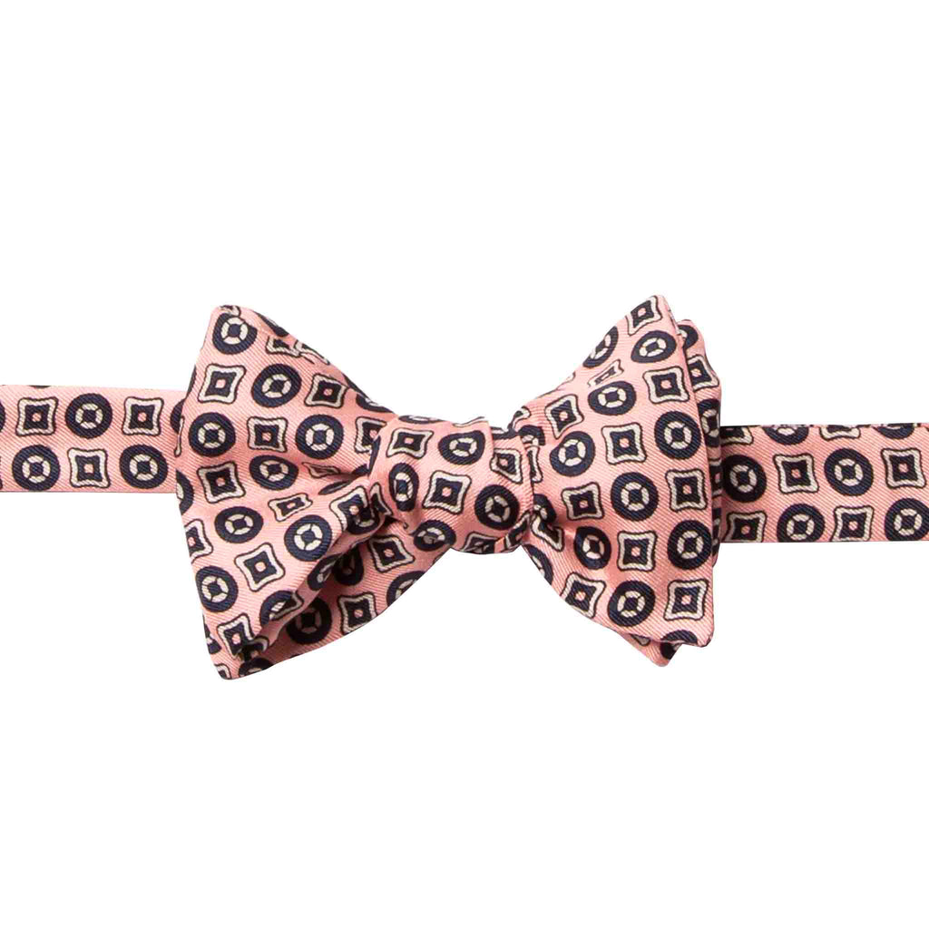 Pink and Navy Round Pattern Self-Tie Silk Bow Tie Serà Fine Silk