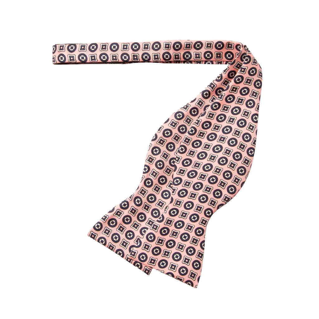 Pink and Navy Round Pattern Self-Tie Silk Bow Tie Serà Fine Silk