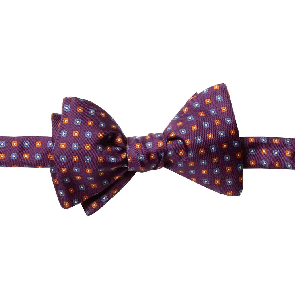 Purple and Orange Squares Pattern Self-Tie Silk Bow Tie Serà Fine Silk