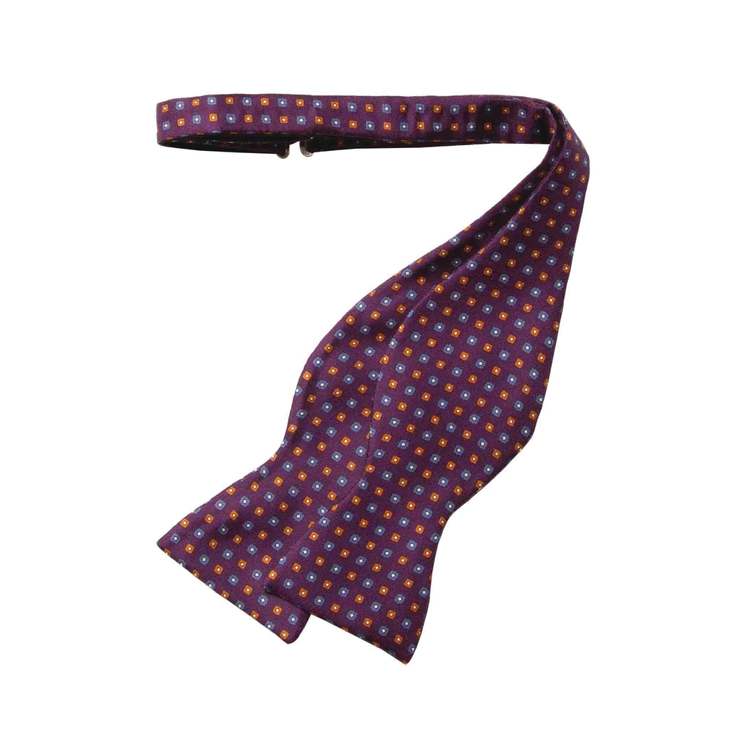Purple and Orange Squares Pattern Self-Tie Silk Bow Tie Serà Fine Silk
