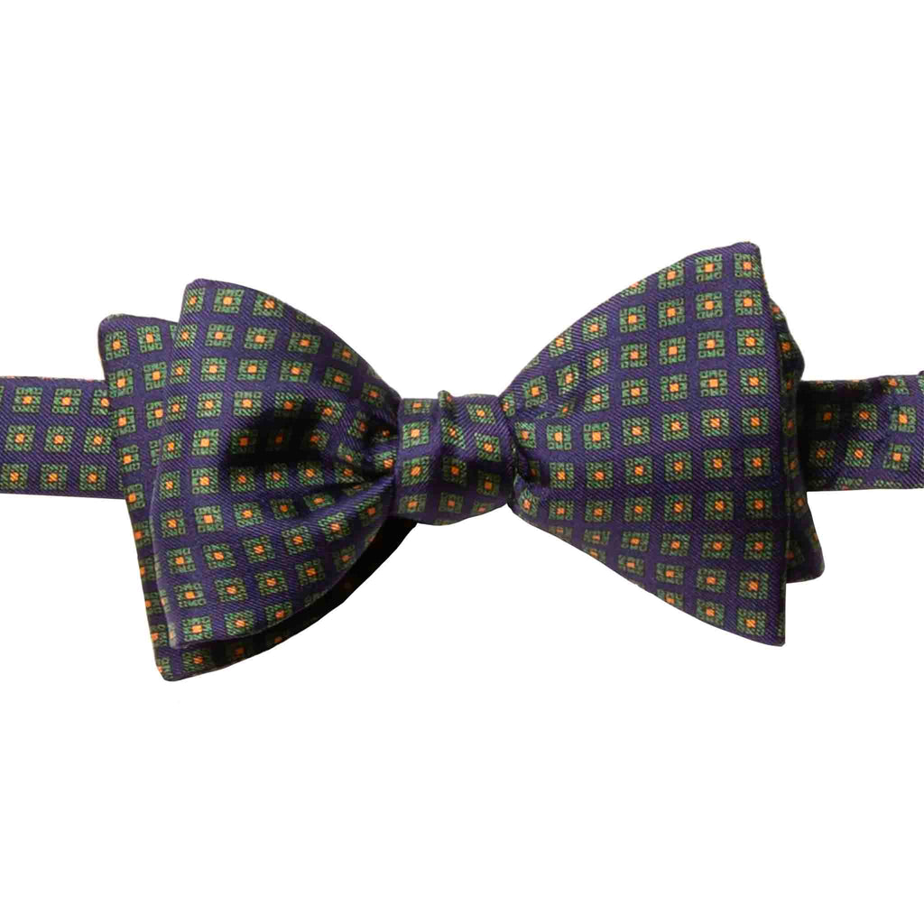 Navy Blue Squares Self-Tie Silk Bow Tie Serà Fine Silk