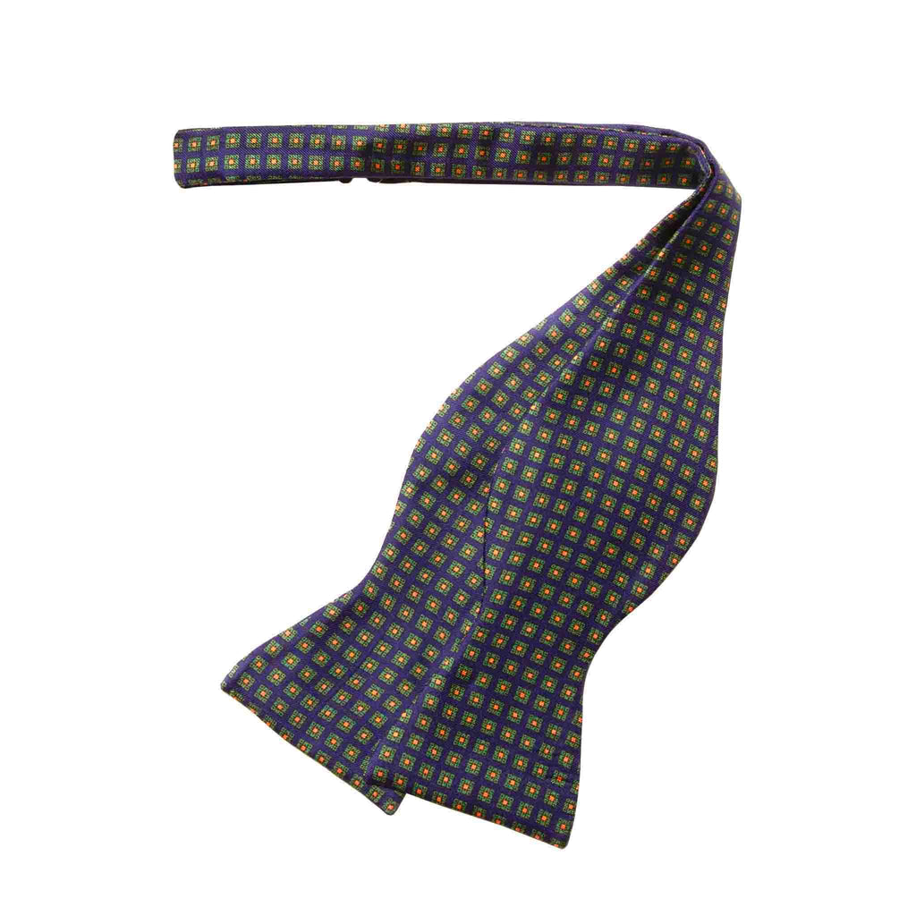 Navy Blue Squares Self-Tie Silk Bow Tie Serà Fine Silk