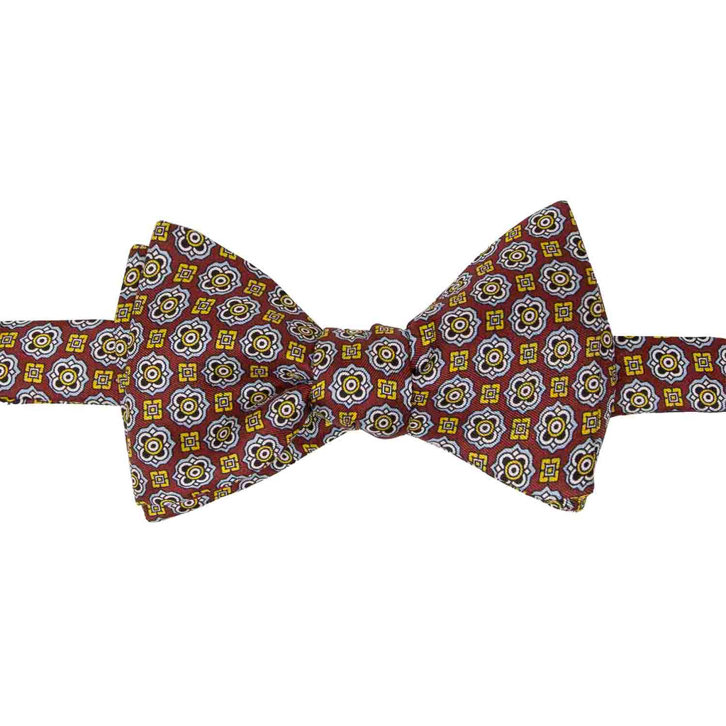 Burgundy & Gold Pattern Self-Tie Silk Bow Tie Serà Fine Silk