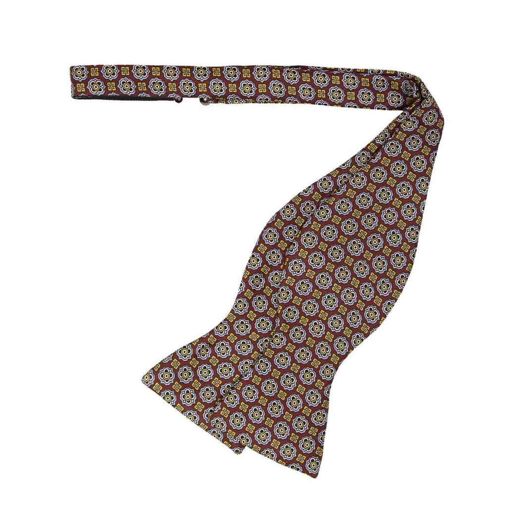 Burgundy & Gold Pattern Self-Tie Silk Bow Tie Serà Fine Silk