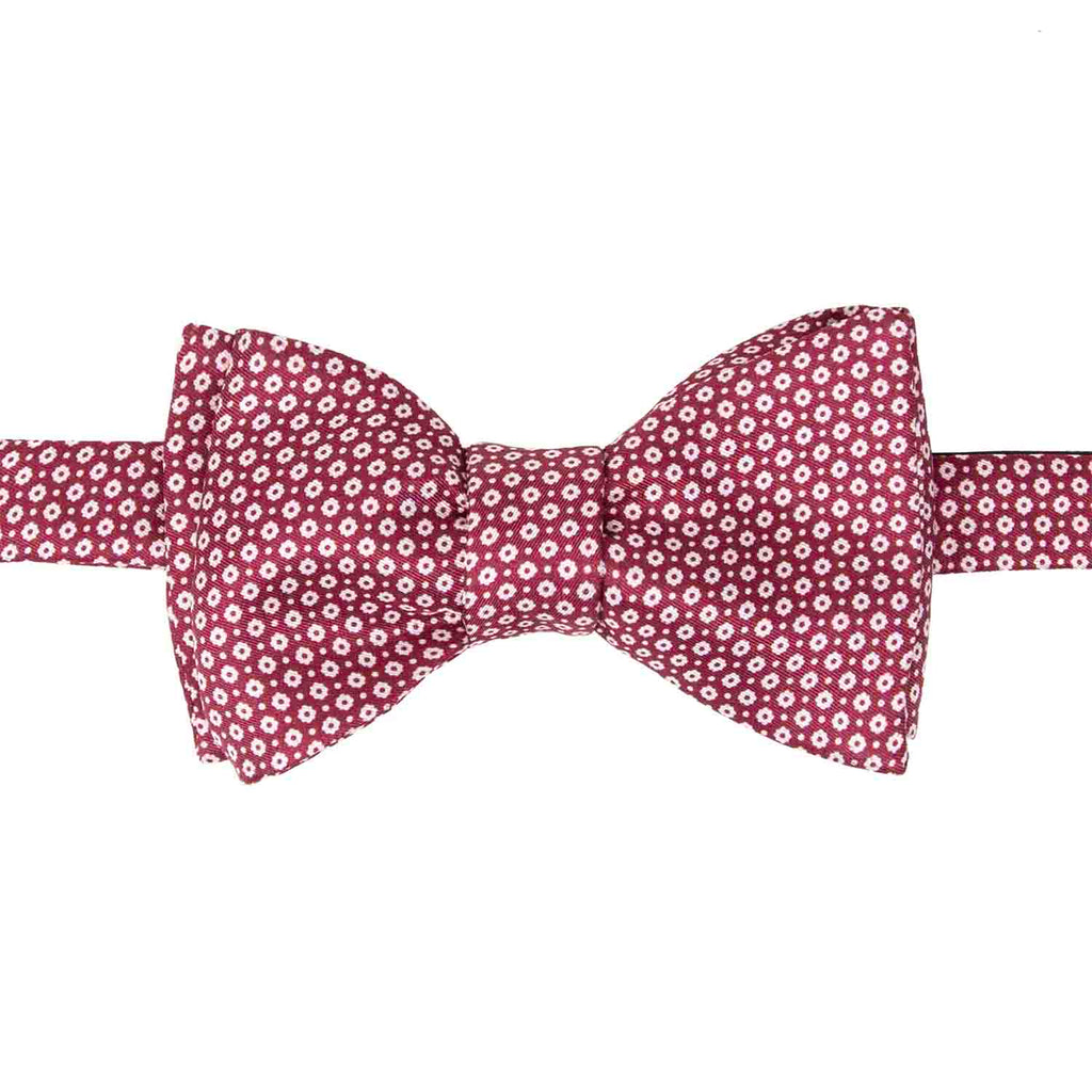 Burgundy with Small White Flowers Self-Tie Silk Bow Tie Serà Fine Silk