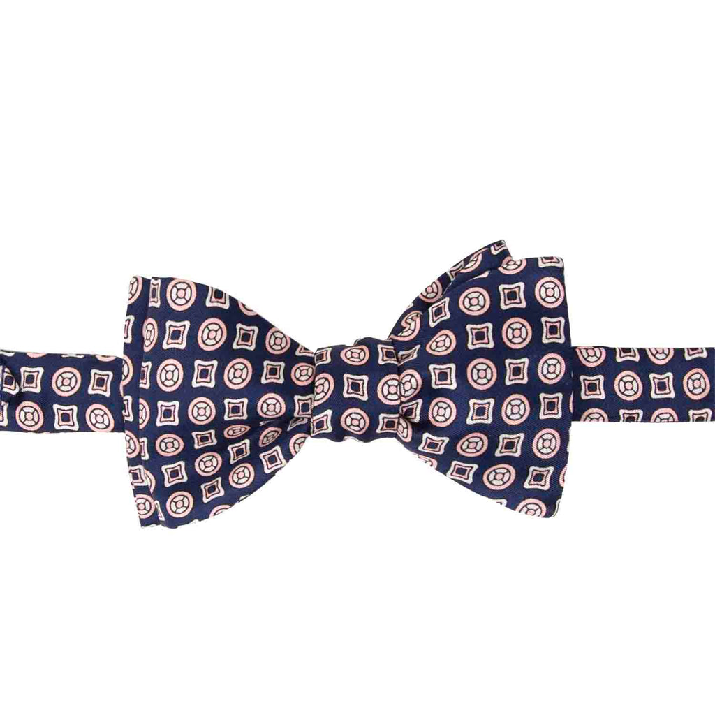 Blue with Pink Circles Self-Tie Silk Bow Tie Serà Fine Silk