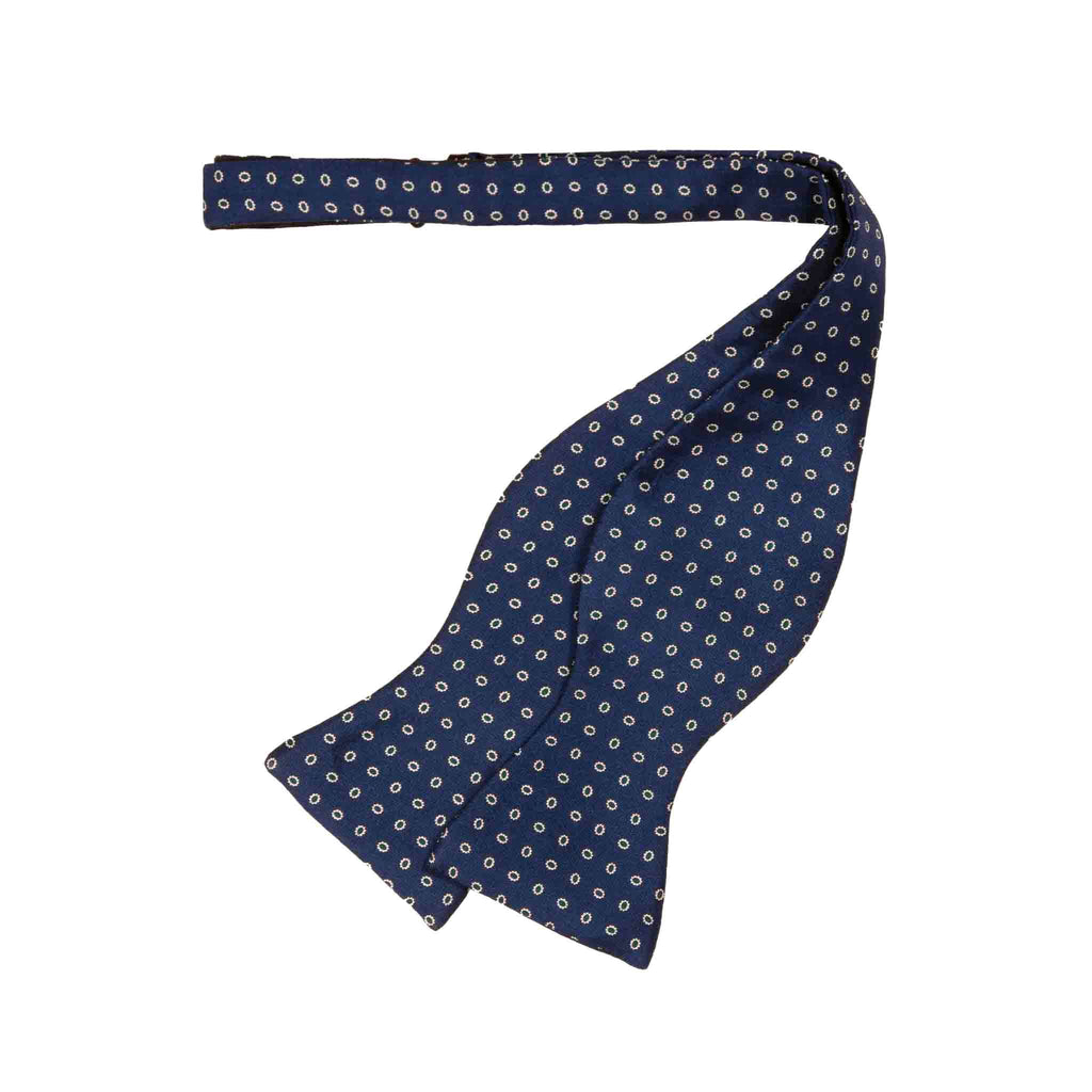 Midnight Blue with Green Dots Self-Tie Silk Bow Tie Serà Fine Silk