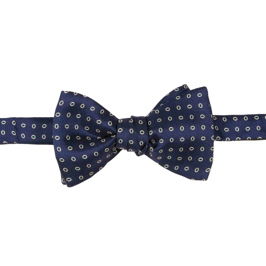 Midnight Blue with Green Dots Self-Tie Silk Bow Tie Serà Fine Silk