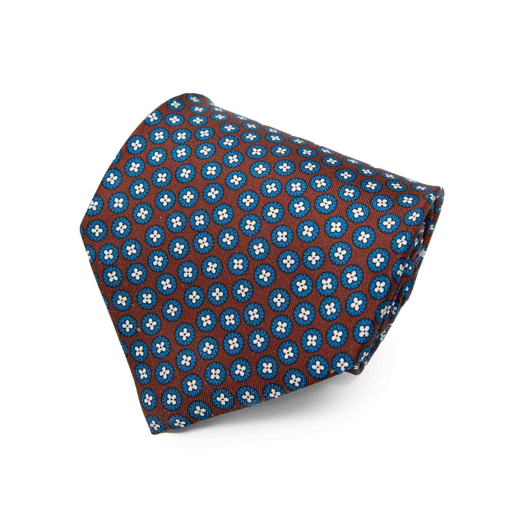 Brown with Blue Circles Pattern Silk Tie Serà Fine Silk