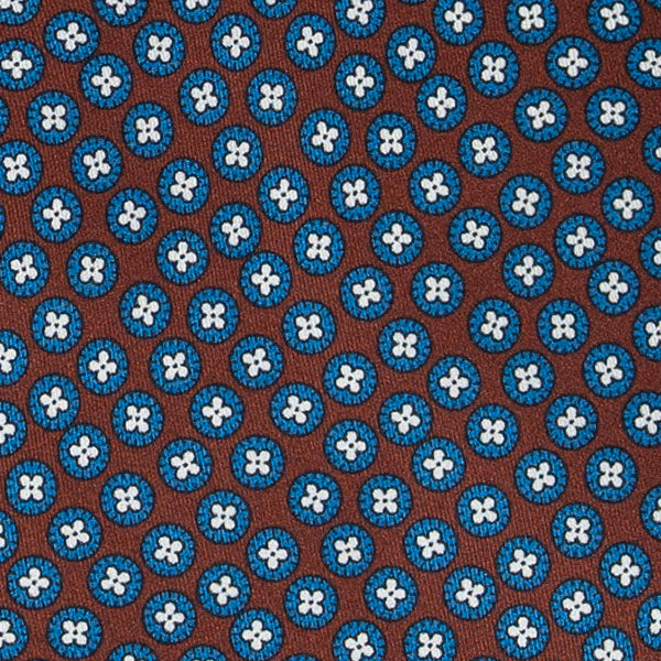 Brown with Blue Circles Pattern Silk Tie Serà Fine Silk