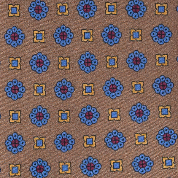 Brown with Light Blue Flowers Pattern Silk Tie Serà Fine Silk