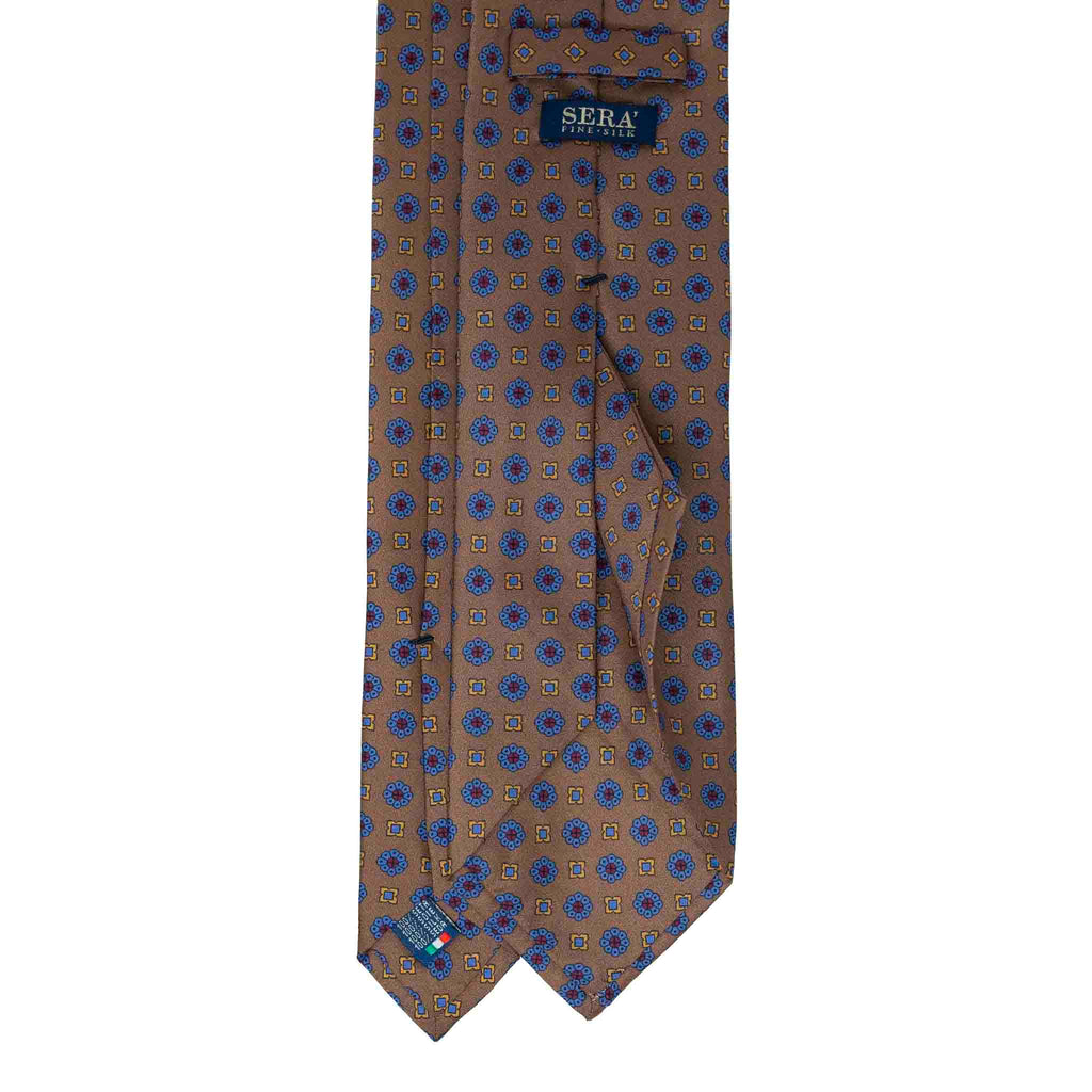 Brown with Light Blue Flowers Pattern Silk Tie Serà Fine Silk