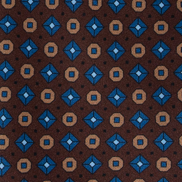 Brown with Light Blue Geometric Pattern Silk Tie Serà Fine Silk