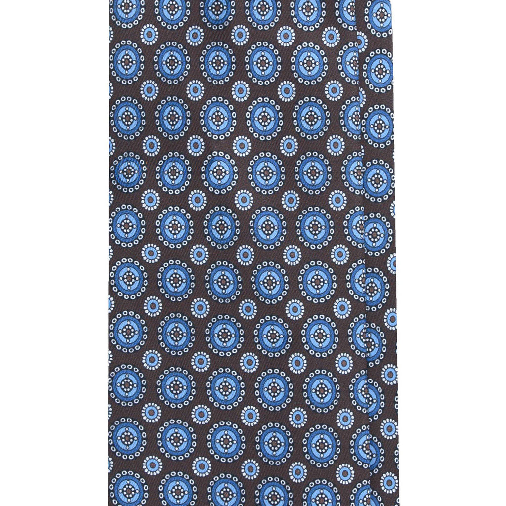 Brown Silk Tie with Light Blue Round Pattern | Serà Fine Silk