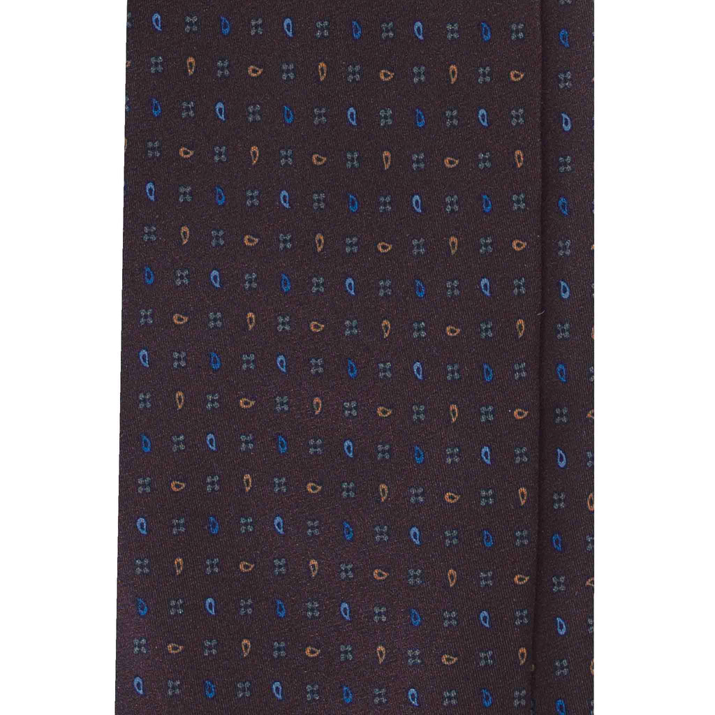 Brown Silk Tie with Paisley and Flowers Pattern Serà Fine Silk